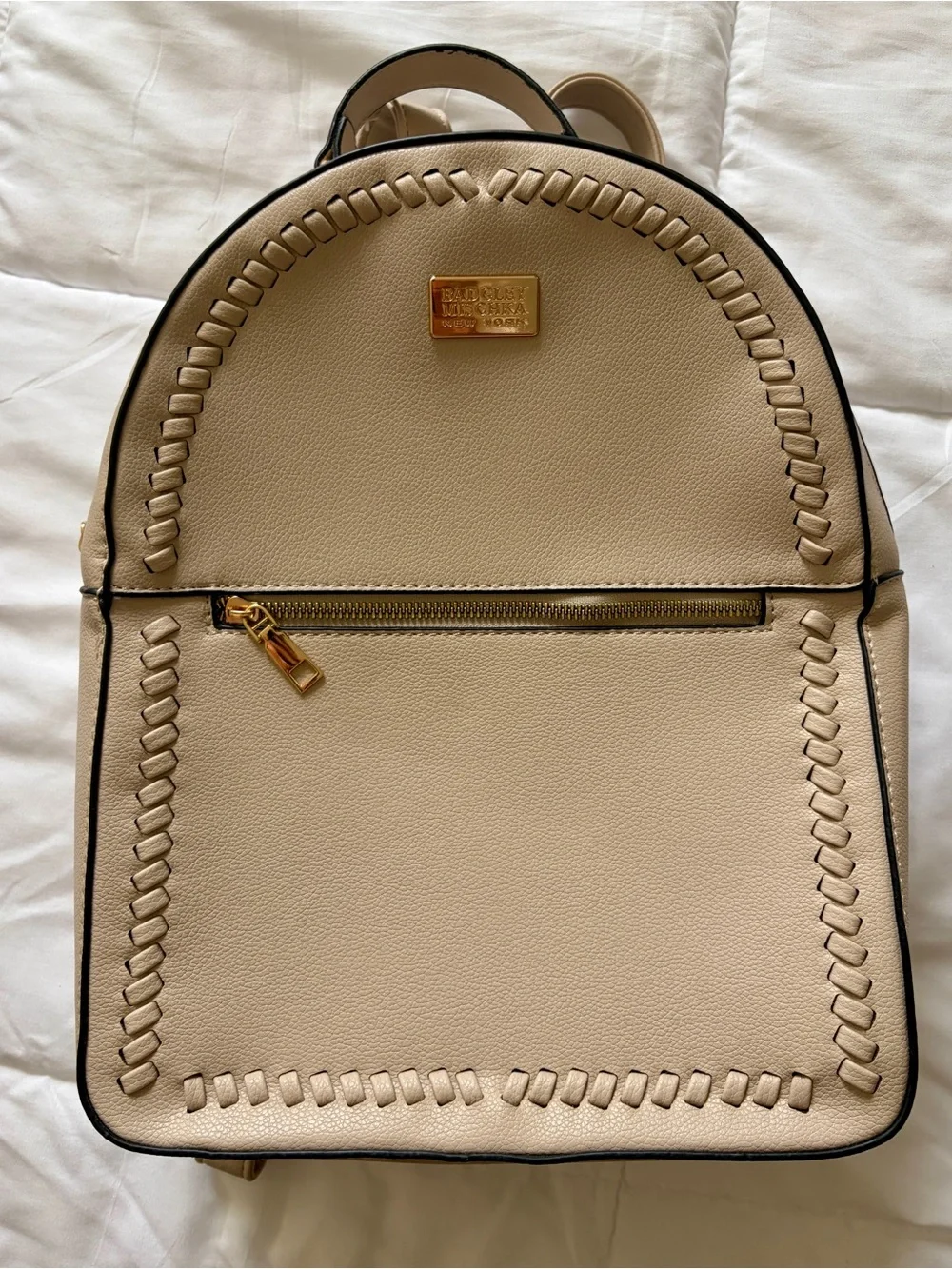 Badgley Mischka Cream Backpack with Gold Hardware